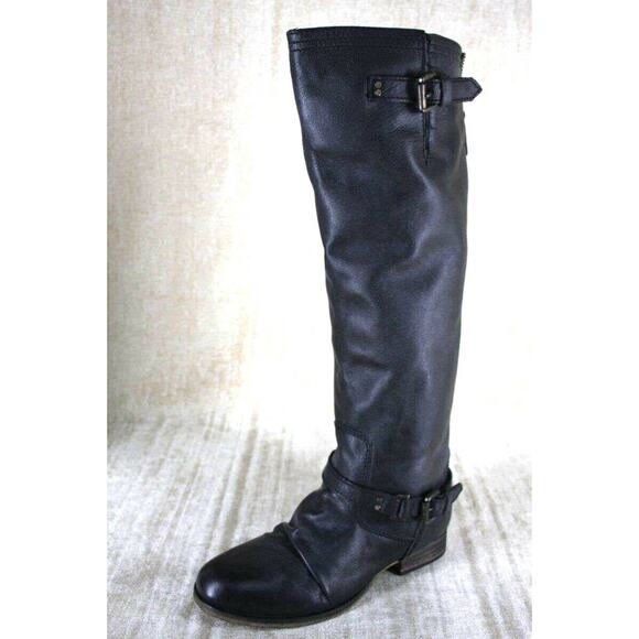 Steve Madden Rover Black Leather Over Knee Riding Boots Size 5.5 Low Heel $199 - Picture 1 of 10